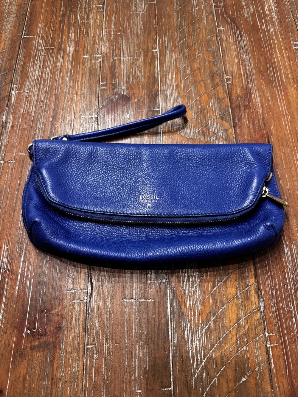 Fossil Cobalt Blue Leather Wristlet Clutch